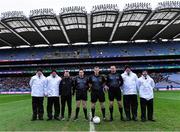 15 January 2023; Referee Thomas Murphy with his match officials before the AIB GAA Football All-Ireland Junior Championship Final match between Fossa of Kerry and Stewartstown Harps of Tyrone at Croke Park in Dublin. Photo by Piaras Ó Mídheach/Sportsfile