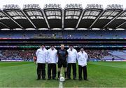 15 January 2023; Referee Thomas Murphy with his umpires before the AIB GAA Football All-Ireland Junior Championship Final match between Fossa of Kerry and Stewartstown Harps of Tyrone at Croke Park in Dublin. Photo by Piaras Ó Mídheach/Sportsfile