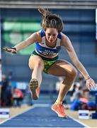 14 January 2023; Aisling Cotter of Tullamore Harriers AC, Offaly, competes in the junior women's triple jump during the 123.ie National Junior and U23 Indoor Athletics Championships at the National Indoor Arena in Dublin. Photo by Sam Barnes/Sportsfile