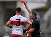 15 January 2023; Referee Thomas Murphy shows the red card to Darren Devlin of Stewartstown Harps , 3, during the AIB GAA Football All-Ireland Junior Championship Final match between Fossa of Kerry and Stewartstown Harps of Tyrone at Croke Park in Dublin. Photo by Piaras Ó Mídheach/Sportsfile