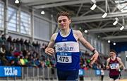 14 January 2023; Sean McGinley of Finn Valley AC, Donegal, after winning the under 23 men's 1500m during the 123.ie National Junior and U23 Indoor Athletics Championships at the National Indoor Arena in Dublin. Photo by Sam Barnes/Sportsfile