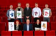 16 January 2023; At the launch of TG4's new series of Laochra Gael at Light House Cinema in Dublin, are, front row, from left, Áine Wall, Head of TG4 Alan Esslemont and Anne Dalton, with, back row, Liam Sheedy, Tom Parsons, Uachtarán Chumann Lúthchleas Gael Larry McCarthy, Joe Canning and Noel O'Leary. Photo by Stephen McCarthy/Sportsfile