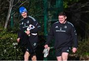 16 January 2023; Jonathan Sexton and Tadhg Furlong arrive for a Leinster Rugby squad training session at UCD in Dublin. Photo by Harry Murphy/Sportsfile