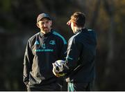 16 January 2023; Backs coach Andrew Goodman speaks with Charlie Tector during a Leinster Rugby squad training session at UCD in Dublin. Photo by Harry Murphy/Sportsfile