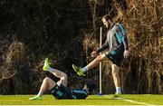 16 January 2023; Jason Jenkins, right, and Tommy O'Brien during a Leinster Rugby squad training session at UCD in Dublin. Photo by Harry Murphy/Sportsfile
