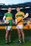 19 January 2023; Connor Carville of Watty Graham’s Glen, left, and Ryan Elliott of Dunloy Cú Chullains pictured today ahead of the AIB GAA All-Ireland Hurling and Football Senior Club Championship Finals, which takes place this Sunday, January 22nd at Croke Park at 1.30pm and 3.30pm respectively. The AIB GAA All-Ireland Club Championships features some of #TheToughest players from communities all across Ireland. It is these very communities that the players represent that make the AIB GAA All-Ireland Club Championships unique. Now in its 32nd year supporting the GAA Club Championships, AIB is extremely proud to once again celebrate the communities that play such a role in sustaining our national games. Photo by Ramsey Cardy/Sportsfile