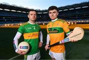 19 January 2023; Connor Carville of Watty Graham’s Glen, left, and Ryan Elliott of Dunloy Cú Chullains pictured today ahead of the AIB GAA All-Ireland Hurling and Football Senior Club Championship Finals, which takes place this Sunday, January 22nd at Croke Park at 1.30pm and 3.30pm respectively. The AIB GAA All-Ireland Club Championships features some of #TheToughest players from communities all across Ireland. It is these very communities that the players represent that make the AIB GAA All-Ireland Club Championships unique. Now in its 32nd year supporting the GAA Club Championships, AIB is extremely proud to once again celebrate the communities that play such a role in sustaining our national games. Photo by Ramsey Cardy/Sportsfile