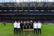 15 January 2023; Referee Barry Tiernan with his match officials before the AIB GAA Football All-Ireland Intermediate Championship Final match between Galbally Pearses of Tyrone and Rathmore of Kerry at Croke Park in Dublin. Photo by Piaras Ó Mídheach/Sportsfile