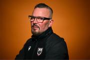 14 January 2023; Manager Stephen Henderson poses for a portrait during a Longford Town FC squad portrait session at Bishopsgate in Longford. Photo by Stephen McCarthy/Sportsfile