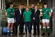 18 January 2023; In attendance, from left, Gus McCarthy, PwC managing partner Fergal O'Rourke, James McNabney, head coach Richie Murphy, Fiachna Barrett, IRFU president John Robinson and Ruadhan Quinn during a Ireland U20s squad announcement and media day at PwC offices in Dublin. Photo by Ben McShane/Sportsfile