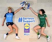 18 January 2023; Lidl ambassadors Carla Rowe of Dublin and Emma Duggan of Meath at the launch of the 2023 Lidl Ladies National Football Leagues at Lidl Head Office, Tallaght, Dublin. In addition to details of unprecedented TV and online coverage, the retailer is also seeking nominations from LGFA clubs for its Lidl One Good Club youth mental health programme at www.lidl.ie/onegoodclub. Photo by David Fitzgerald/Sportsfile