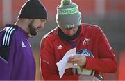 18 January 2023; Kiran McDonald, left, and Thomas Ahern during a Munster rugby squad training session at Thomond Park in Limerick. Photo by Brendan Moran/Sportsfile