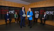 19 January 2023; RTÉ and Virgin Media Television launched details of its joint 2023 Guinness Six Nations coverage in the Aviva Stadium, bringing all of the action free-to-air for Irish sports fans. In attendance at the launch are, from left, Virgin Media analysts Rob Kearney and Fiona Hayes, with presenter Joe Molloy and RTÉ presenter Jacqui Hurley with analysts Hannah Tyrrell and Jamie Heaslip. Photo by Brendan Moran/Sportsfile