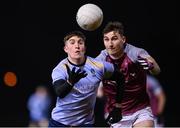 19 January 2023; Daire Cregg of UCD in action against Matthew Tierney of University of Galway during the Electric Ireland Higher Education GAA Sigerson Cup Round 2 match between University College Dublin and University of Galway at Billings Park in Belfield, Dublin. Photo by Seb Daly/Sportsfile