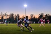 19 January 2023; Ben O’Carroll of UCD in action against Evan Lyons of University of Galway during the Electric Ireland Higher Education GAA Sigerson Cup Round 2 match between University College Dublin and University of Galway at Billings Park in Belfield, Dublin. Photo by Seb Daly/Sportsfile