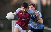 19 January 2023; Eoghan Kelly of University of Galway in action against Jonathan Lynam of UCD during the Electric Ireland Higher Education GAA Sigerson Cup Round 2 match between University College Dublin and University of Galway at Billings Park in Belfield, Dublin. Photo by Seb Daly/Sportsfile