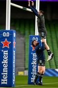 20 January 2023; Andrew Porter lifts Jack Conan during a Leinster Rugby captain's run at the Aviva Stadium in Dublin. Photo by Harry Murphy/Sportsfile