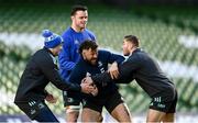 20 January 2023; Andrew Porter, centre, with Jimmy O'Brien and Jordan Larmour during a Leinster Rugby captain's run at the Aviva Stadium in Dublin. Photo by Harry Murphy/Sportsfile