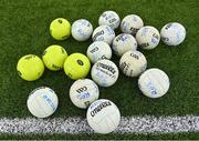 20 January 2023; A general view of footballs, including yellow footballs, before the Connacht FBD League Final match between Mayo and Roscommon at NUI Galway Connacht GAA Air Dome in Bekan, Mayo. Photo by Piaras Ó Mídheach/Sportsfile