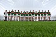 20 January 2023; Mayo players stand for Amhrán na bhFiann before the Connacht FBD League Final match between Mayo and Roscommon at NUI Galway Connacht GAA Air Dome in Bekan, Mayo. Photo by Piaras Ó Mídheach/Sportsfile