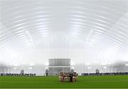 20 January 2023; Mayo players in a huddle before the Connacht FBD League Final match between Mayo and Roscommon at NUI Galway Connacht GAA Air Dome in Bekan, Mayo. Photo by Piaras Ó Mídheach/Sportsfile