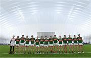 20 January 2023; Mayo players stand for Amhrán na bhFiann before the Connacht FBD League Final match between Mayo and Roscommon at NUI Galway Connacht GAA Air Dome in Bekan, Mayo. Photo by Piaras Ó Mídheach/Sportsfile