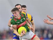20 January 2023; Donnacha McHugh in action against Donie Smith of Roscommon during the Connacht FBD League Final match between Mayo and Roscommon at NUI Galway Connacht GAA Air Dome in Bekan, Mayo. Photo by Piaras Ó Mídheach/Sportsfile