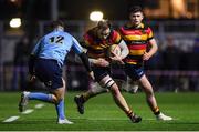 20 January 2023; Clive Ross of Lansdowne in action against Ben Brownlee of UCD during the Energia All-Ireland League Division 1A match between Lansdowne and UCD at Aviva Stadium in Dublin. Photo by Tyler Miller/Sportsfile