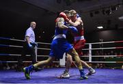 20 January 2023; Brian Kennedy of St Mary’s Boxing Club, Dublin, right, and Keelyn Cassidy of Saviours Crystal Boxing Club, Waterford, during their light heavyweight 80kg semi-final bout at the IABA National Elite Boxing Championships semi-finals at the National Boxing Stadium in Dublin. Photo by Seb Daly/Sportsfile