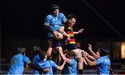 20 January 2023; James Culhane of UCD wins possession in a line-out against Arthur Greene of Lansdowne during the Energia All-Ireland League Division 1A match between Lansdowne and UCD at Aviva Stadium in Dublin. Photo by Tyler Miller/Sportsfile