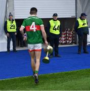 20 January 2023; Enda Hession of Mayo with the cup after his side's victory in the Connacht FBD League Final match between Mayo and Roscommon at NUI Galway Connacht GAA Air Dome in Bekan, Mayo. Photo by Piaras Ó Mídheach/Sportsfile