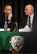 21 January 2023; FAI chief executive Jonathan Hill, left, with FAI president Gerry McAnaney during the annual general meeting of the Football Association of Ireland at Clayton Hotel Liffey Valley in Dublin. Photo by Eóin Noonan/Sportsfile