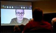 21 January 2023; FAI Board Member John Earley spekaing via video link during the annual general meeting of the Football Association of Ireland at Clayton Hotel Liffey Valley in Dublin. Photo by Eóin Noonan/Sportsfile
