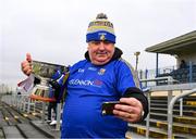 21 January 2023; Raymond Grehan, from Edgeworthstown, takes a selfie with the O'Byrne Cup before the O'Byrne Cup Final match between Longford and Louth at Glennon Brothers Pearse Park in Longford. Photo by Ray McManus/Sportsfile