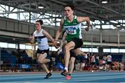 21 January 2023; Shane McGrath of St Andrews AC, competes in the 60m event of the youth men's heptathlon during day one of the 123.ie National Indoor Combined Events at the TUS International arena in Athlone, Westmeath. Photo by Sam Barnes/Sportsfile
