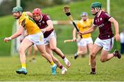 21 January 2023; Niall McKenna of Antrim in action against Ronan Glennon and Jack Canning of Galway during the Walsh Cup Group 1 Round 3 match between Antrim and Galway  at Louth GAA Centre of Excellence in Darver, Louth. Photo by Stephen Marken/Sportsfile