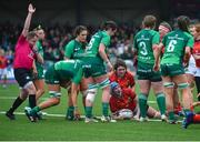 21 January 2023; Clodagh O’Halloran of Munster scores a try against Connacht during the Vodafone Women’s Interprovincial Championship Round Three match between Connacht and Munster at The Sportsground in Galway. Photo by Ray Ryan/Sportsfile