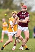 21 January 2023; Jack Canning of Galway in action against Seamie McAuley of Antrim during the Walsh Cup Group 1 Round 3 match between Antrim and Galway  at Louth GAA Centre of Excellence in Darver, Louth. Photo by Stephen Marken/Sportsfile