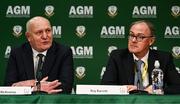 21 January 2023; FAI president Gerry McAnaney, left, and FAI Independent Director Roy Barrett during an FAI media conference after the annual general meeting of the Football Association of Ireland at Clayton Hotel Liffey Valley in Dublin. Photo by Eóin Noonan/Sportsfile