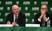 21 January 2023; FAI president Gerry McAnaney, left, and FAI Independent Director Roy Barrett during an FAI media conference after the annual general meeting of the Football Association of Ireland at Clayton Hotel Liffey Valley in Dublin. Photo by Eóin Noonan/Sportsfile