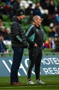 21 January 2023; Leinster head coach Leo Cullen, left, and senior coach Stuart Lancaster before the Heineken Champions Cup Pool A Round 4 match between Leinster and Racing 92 at Aviva Stadium in Dublin. Photo by Harry Murphy/Sportsfile