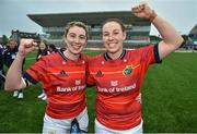 21 January 2023; Clodagh O’Halloran  and Chloe Pearse of Munster celebrate  after the match in the Vodafone Women’s Interprovincial Championship Round Three match between Connacht and Munster at The Sportsground in Galway. Photo by Ray Ryan/Sportsfile