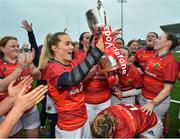 21 January 2023; Aoife Doyle of Munster celebrates with team mates after the match the Vodafone Women’s Interprovincial Championship Round Three match between Connacht and Munster at The Sportsground in Galway. Photo by Ray Ryan/Sportsfile