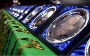 21 January 2023; A view of trophies before bouts at the IABA National Elite Boxing Championships Finals at the National Boxing Stadium in Dublin. Photo by Seb Daly/Sportsfile
