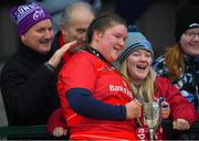 21 January 2023; DEilís Cahill of Munster celebrates after the match the Vodafone Women’s Interprovincial Championship Round Three match between Connacht and Munster at The Sportsground in Galway. Photo by Ray Ryan/Sportsfile