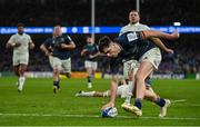 21 January 2023; Jimmy O'Brien of Leinster scores his side's fifth try during the Heineken Champions Cup Pool A Round 4 match between Leinster and Racing 92 at Aviva Stadium in Dublin. Photo by Brendan Moran/Sportsfile