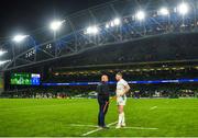 21 January 2023; Finn Russell of Racing 92 with director of rugby Laurent Travers after the Heineken Champions Cup Pool A Round 4 match between Leinster and Racing 92 at Aviva Stadium in Dublin. Photo by David Fitzgerald/Sportsfile
