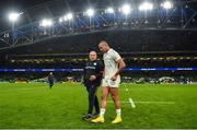 21 January 2023; Gael Fickou of Racing 92 with director of rugby Laurent Travers after the Heineken Champions Cup Pool A Round 4 match between Leinster and Racing 92 at Aviva Stadium in Dublin. Photo by David Fitzgerald/Sportsfile