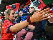 21 January 2023; Stephanie Nunan of Munster celebrates with  Alex Callahan after the match in the Vodafone Women’s Interprovincial Championship Round Three match between Connacht and Munster at The Sportsground in Galway. Photo by Ray Ryan/Sportsfile