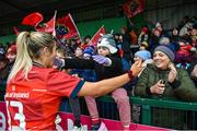 21 January 2023; Stephanie Nunan of Munster celebrates with  Alex Callahan after the match in the Vodafone Women’s Interprovincial Championship Round Three match between Connacht and Munster at The Sportsground in Galway. Photo by Ray Ryan/Sportsfile